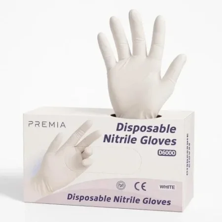 قفازات نتريل بيضاء سميكة وقوية، 6 غرام